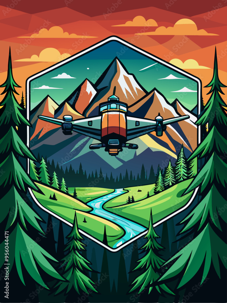 Drone flying over a mountainous landscape with a river Drone flying over a mountainous landscape with a river