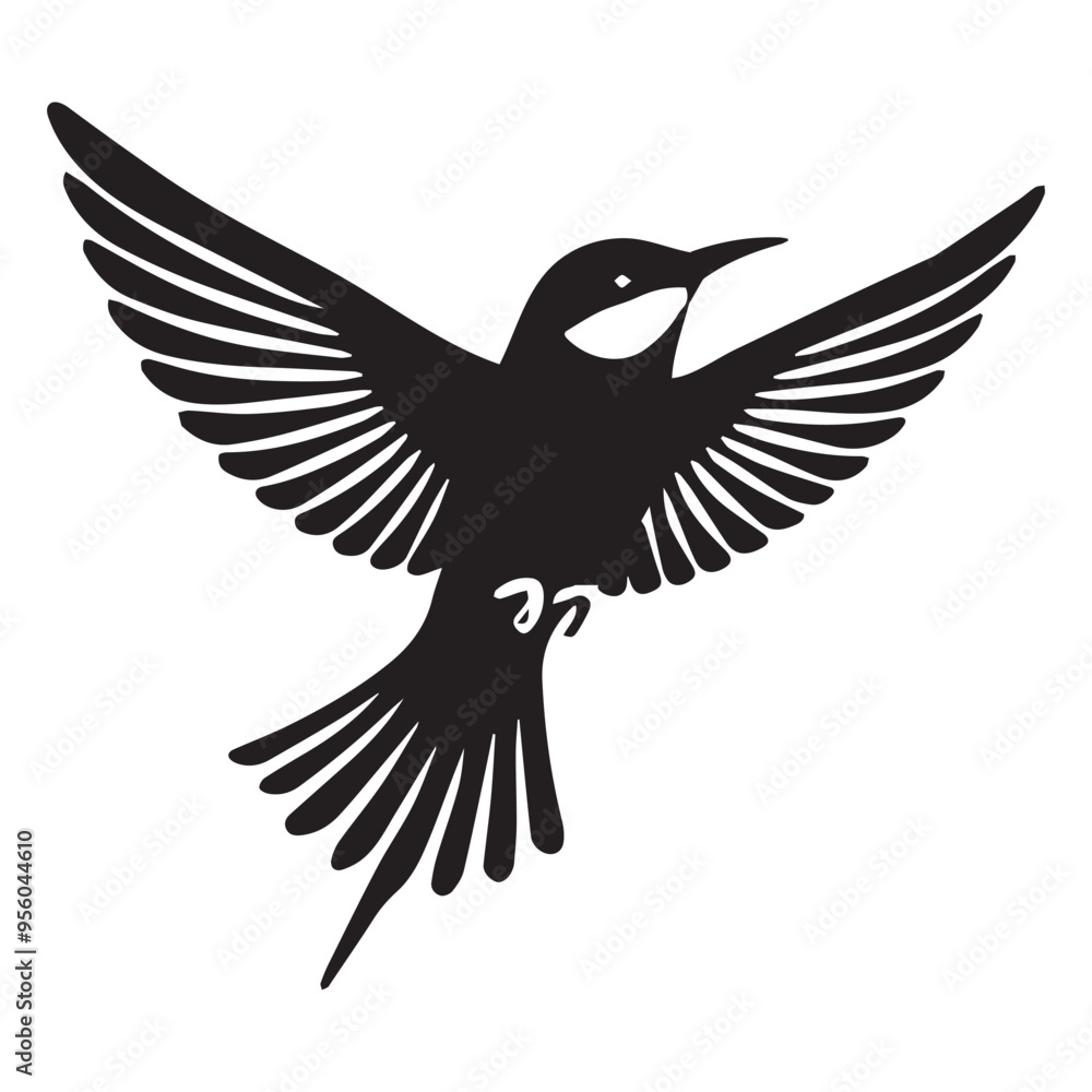 Naklejka premium Stylized Merops Apiaster Vector - Black and White Bee-Eater Silhouette