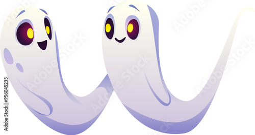 Halloween ghost font, letter W funny boo monster for scary typeface, vector spooky alphabet. Cartoon ghost in shape of letter W for Halloween holiday font or kids spooky type with funny boo characters