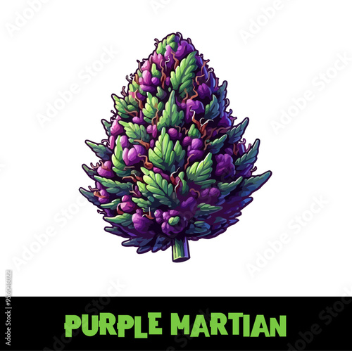 Vector Illustrated Purple Martian Cannabis Bud Strain Cartoon