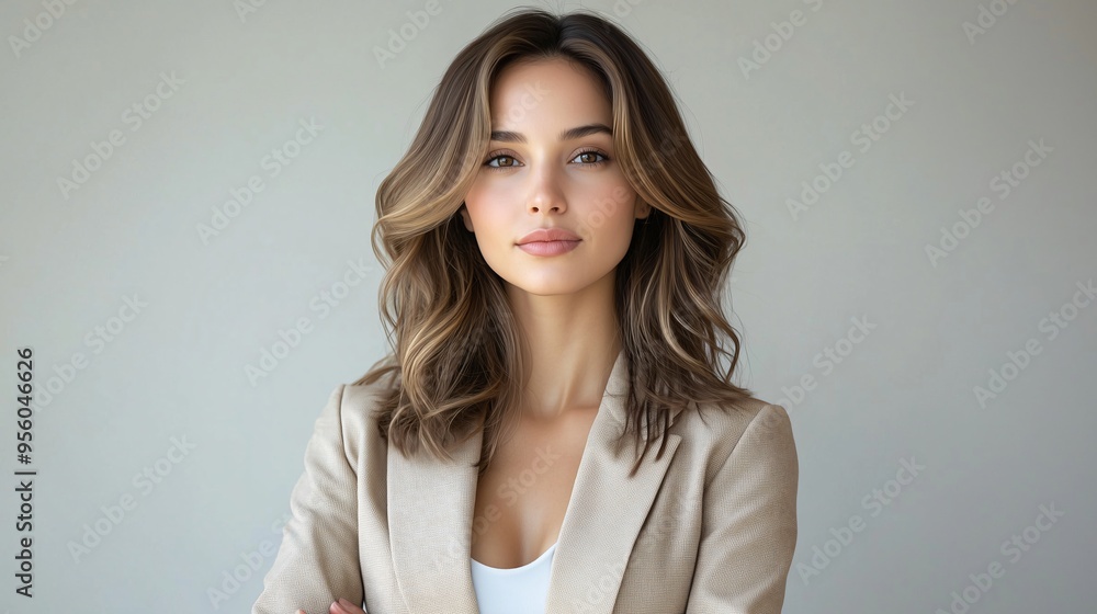Young business woman posing isolated over grey wall background Young business woman posing isolated over grey wall background