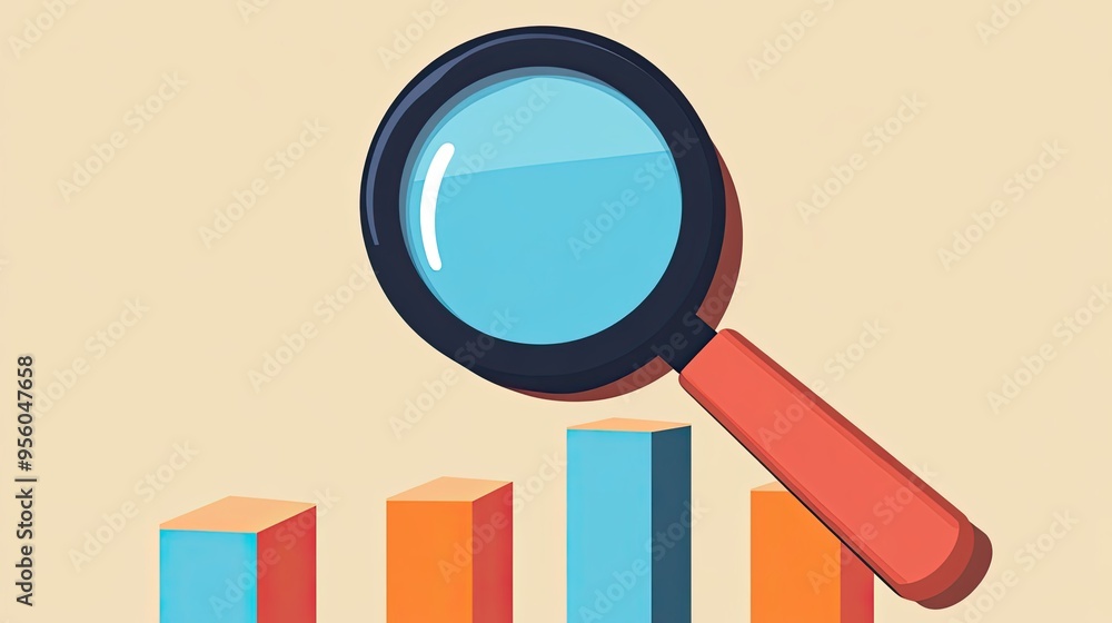 Magnifying Glass Over Bar Graph, Examining Data Growth Magnifying Glass Over Bar Graph, Examining Data Growth