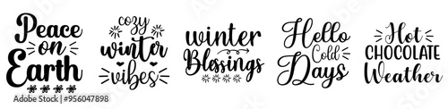 Creative Winter Bundle Typographic Emblems, Quotes Collection Vector Illustration for Infographic, Advertisement, Bookmark