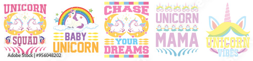 Creative Unicorn Tshirt Design Bundle Quotes, Typographic Emblems Bundle Vector Illustration for Label, Packaging, Flyer