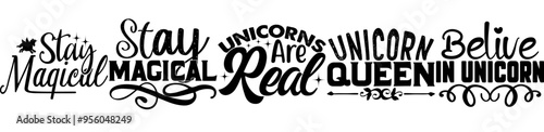 Cute Unicorn Tshirt Design Bundle Hand Lettering, Labels And Badges Pack Vector Illustration for Holiday Cards, Decal, Announcement