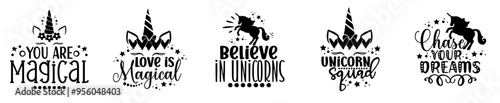 Classic Unicorn Bundle Calligraphic Lettering, Invitation Pack Vector Illustration for Label, Magazine, Motion Graphics