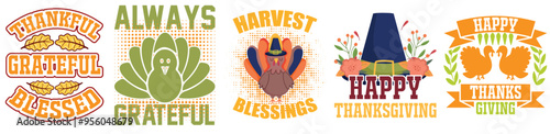 Simple Thanksgiving Tshirt Design Bundle Quotes, Inscriptions Set Vector Illustration for T-Shirt Design, Decal, Printable