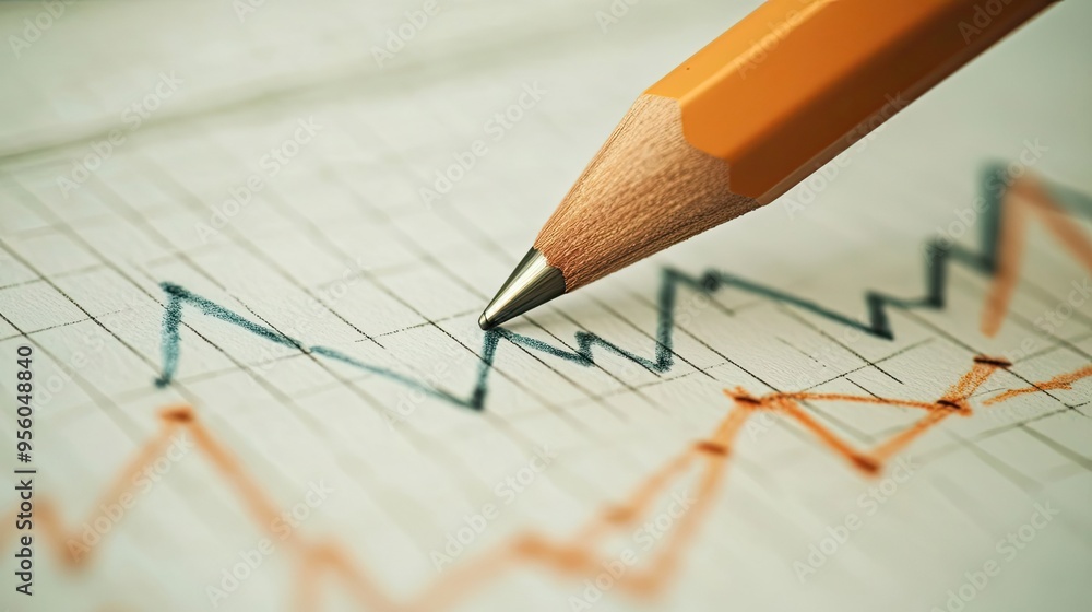 A pencil drawing a line graph on a gridded page A pencil drawing a line graph on a gridded page