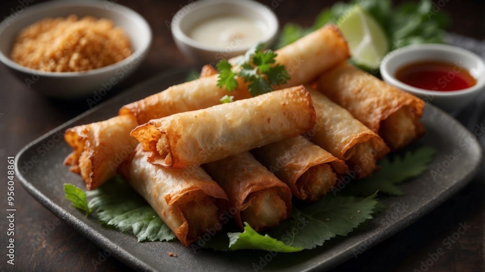 Crispy Fried Spring Rolls with Dipping Sauce. Crispy Fried Spring Rolls with Dipping Sauce.