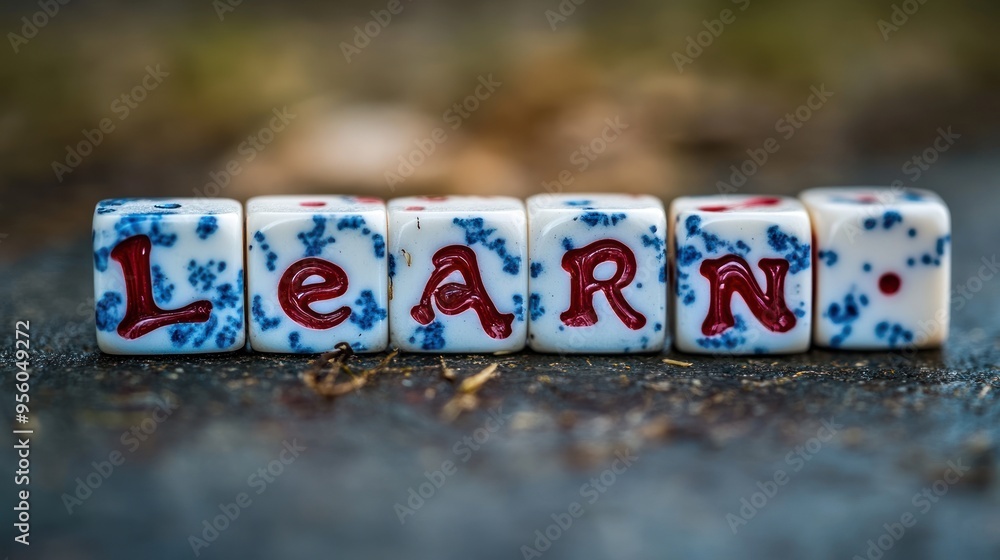 Fototapeta premium The Word 'Learn' Spelled Out with Dice