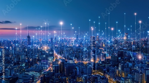 Wallpaper Mural Cityscape with Connected Lights at Night Torontodigital.ca