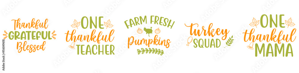 Obraz premium Modern Thanksgiving Bundle Calligraphic Lettering, Invitation Set Vector Illustration for Printing Press, Social Media Post, Bookmark