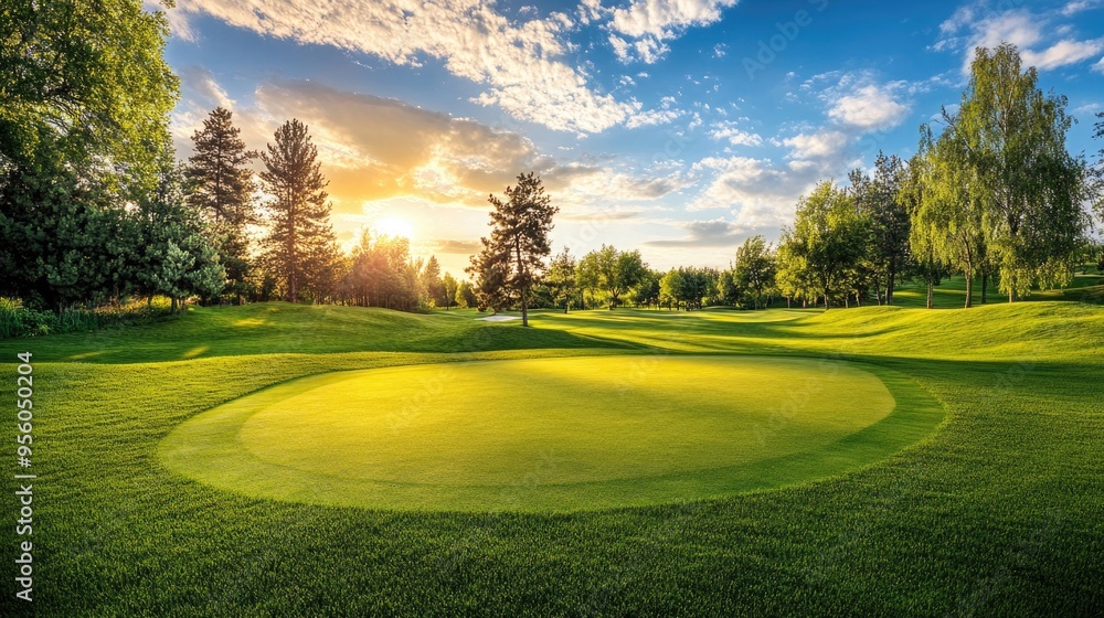 Green grass and woods on a golf field Green grass and woods on a golf field