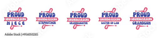 Colourful Snowboarding Bundle Typographic Emblems, Typography Bundle Vector Illustration for Packaging, Magazine, Book Cover