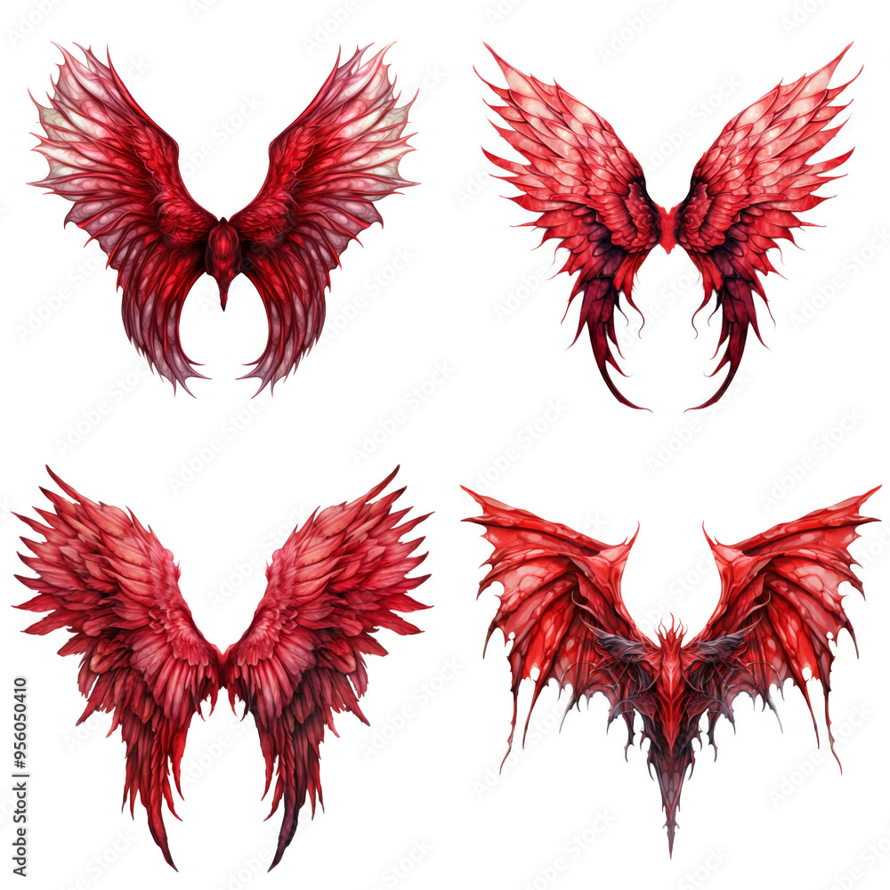 Obraz premium Four Pairs of Crimson Wings in Different Styles