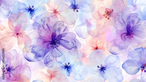 07231249 468. Soft pastel watercolor seamless pattern of sweet flowers, ideal for beauty products, textiles, and other uses, showcasing delicate floral designs