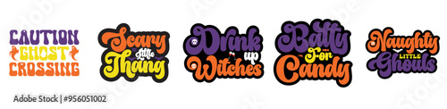 Classic Retro Halloween Bundle Labels And Badges, Calligraphy Collection Vector Illustration for Packaging, Magazine, Brochure