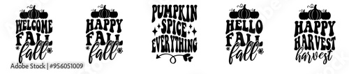 Simple Retro Fall Bundle Calligraphic Lettering, Typographic Emblems Set Vector Illustration for Newsletter, Magazine, Brochure