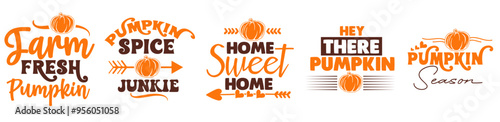 Vibrant Pumpkin Bundle Typography, Labels And Badges Bundle Vector Illustration for Book Cover, Postcard, Holiday Cards