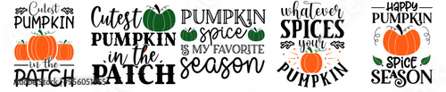 Decorative Pumpkin Bundle Calligraphy, Typographic Emblems Set Vector Illustration for Mug Design, Advertising, Flyer