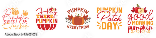 Simple Pumpkin Bundle Inscriptions, Typographic Emblems Bundle Vector Illustration for Greeting Card, Mug Design, Packaging