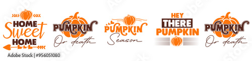 Classic Pumpkin Bundle Inscriptions, Typography Collection Vector Illustration for Magazine, Infographic, Printing Press