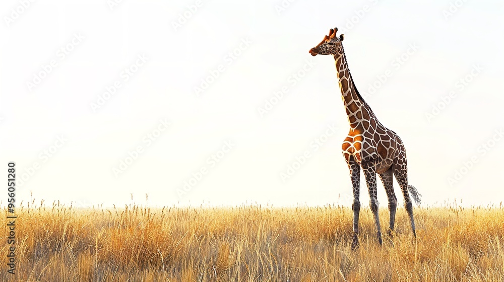 Obraz premium Masai Giraffe on dry grass in Tarangire National Park, Tanzania