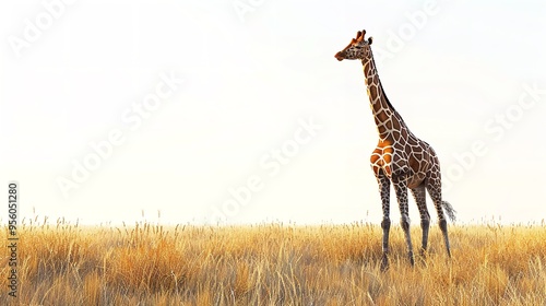 Masai Giraffe on dry grass in Tarangire National Park, Tanzania photo