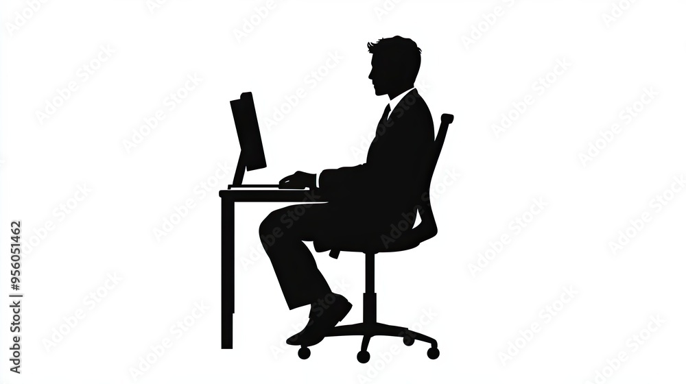 Silhouette of a Man Working at a Computer Desk Silhouette of a Man Working at a Computer Desk