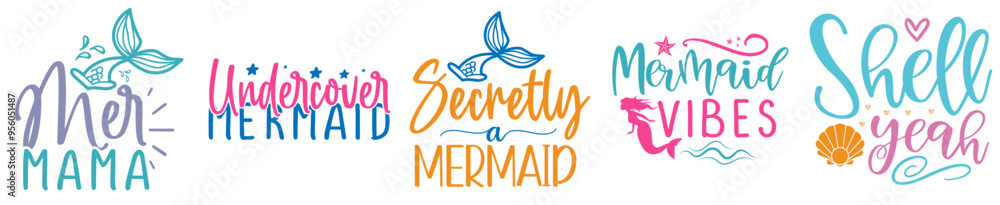 Minimal Mermaid Bundle Typography, Inscriptions Collection Vector Illustration for Motion Graphics, Greeting Card, Stationery Minimal Mermaid Bundle Typography, Inscriptions Collection Vector Illustration for Motion Graphics, Greeting Card, Stationery
