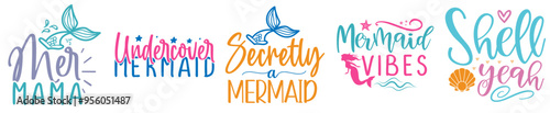 Minimal Mermaid Bundle Typography, Inscriptions Collection Vector Illustration for Motion Graphics, Greeting Card, Stationery