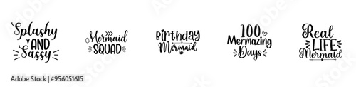Vibrant Mermaid Bundle Invitation, Inscriptions Bundle Vector Illustration for Gift Card, Motion Graphics, Newsletter