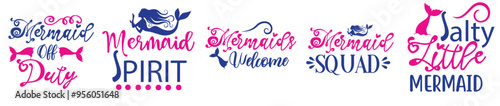 Cute Mermaid Bundle Calligraphy, Hand Lettering Collection Vector Illustration for Infographic, Packaging, Sticker