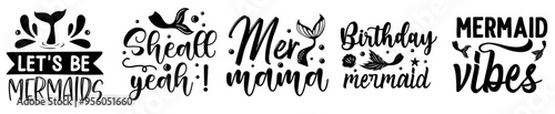 Cute Mermaid Bundle Invitation, Typographic Emblems Pack Vector Illustration for Infographic, Decal, Vouchers