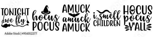 Classic Hocus Pocus Bundle Inscriptions, Hand Lettering Collection Vector Illustration for Motion Graphics, Sticker, Packaging