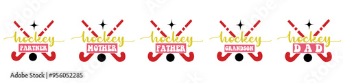 Elegant Hockey Bundle Trendy Retro Style Illustration, Inscriptions Set Vector Illustration for Logo, Holiday Cards, Social Media Post