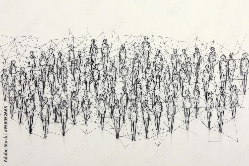 Naklejka premium Simple people shapes connected by lines created with Generative AI