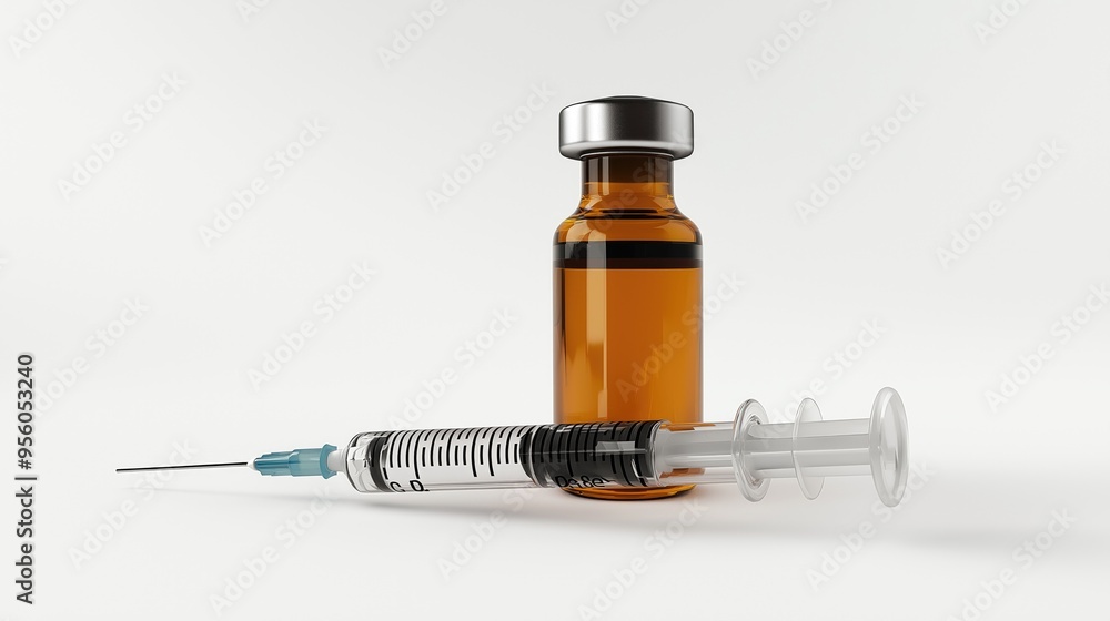 Medical Vaccine Injection Concept with Syringe and Vial Medical Vaccine Injection Concept with Syringe and Vial