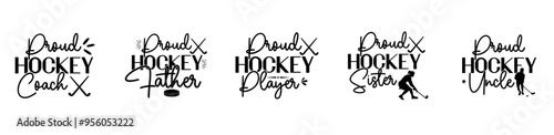 Cute Hockey Bundle Calligraphic Lettering, Labels And Badges Pack Vector Illustration for Advertising, Vouchers, Holiday Cards