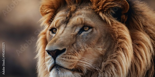 Captivating Portrayal of a Majestic Lion s Fierce Presence and Powerful Essence. photo