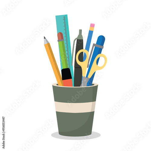 School supplies stationery in cup container