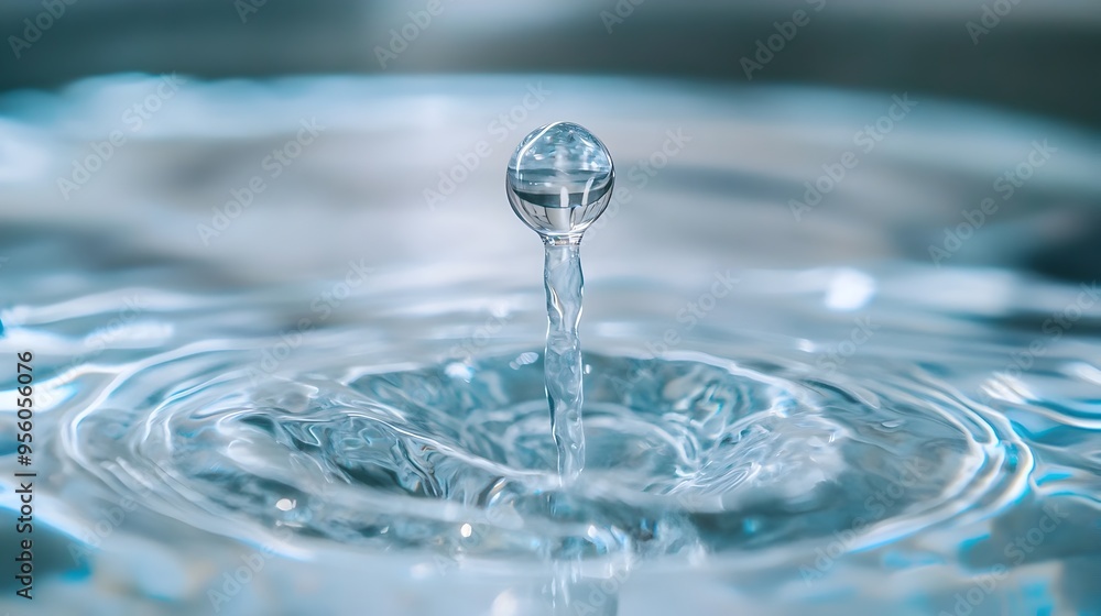 Captivating Droplet Splash on Serene Water Surface with Ripples and Refraction Captivating Droplet Splash on Serene Water Surface with Ripples and Refraction