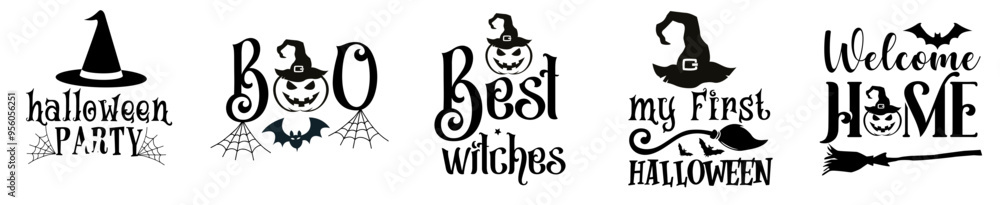 Vibrant Halloween Bundle Typographic Emblems, Calligraphy Collection Vector Illustration for Flyer, Sticker, Icon Vibrant Halloween Bundle Typographic Emblems, Calligraphy Collection Vector Illustration for Flyer, Sticker, Icon