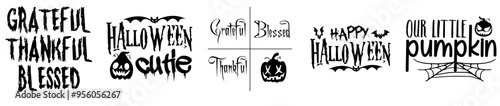 Vibrant Halloween Bundle Calligraphy, Calligraphic Lettering Set Vector Illustration for Gift Card, Decal, Magazine