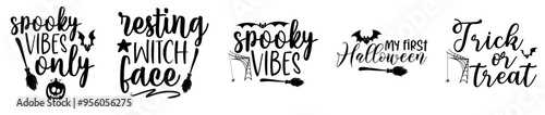 Elegant Halloween Bundle Trendy Retro Style Illustration, Quotes Pack Vector Illustration for Poster, Vouchers, Presentation