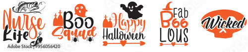 Simple Halloween Bundle Calligraphic Lettering, Typography Collection Vector Illustration for Packaging, Sticker, Icon