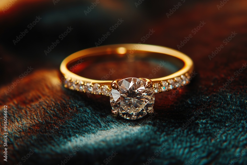 Elegant diamond ring on dark soft fabric Elegant diamond ring on dark soft fabric