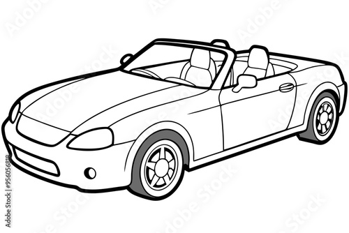 Convertible car line art isolated on a white background 
