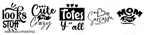 Simple Funny Tote Bag Bundle Inscriptions, Typographic Emblems Collection Vector Illustration for Printing Press, Social Media Post, Motion Graphics