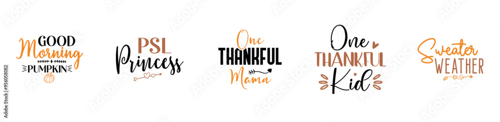 Fototapeta premium Classic Fall Bundle Calligraphic Lettering, Phrases Bundle Vector Illustration for Motion Graphics, Bookmark, Sticker